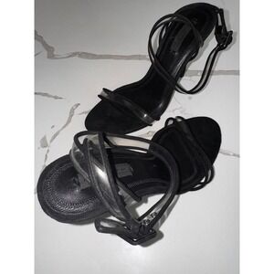 Alexander Wang Atalya‎ Black Suede Sandals Clear Strap Heels Size 38
